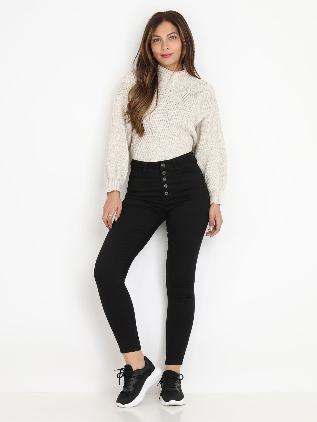 Jeans skinny et boutonné- Noir