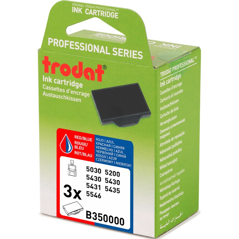 Cassette d'encrage encre bleue/rouge Professional Line 6/50/2 Trodat - Lot de 3