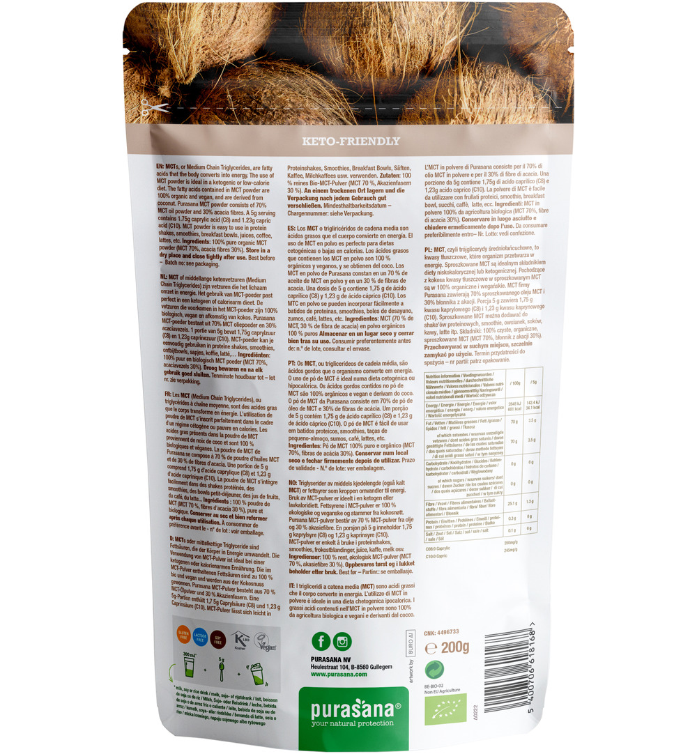 Purasana Mct Olie Poeder – Vegan Bio (200 gr)