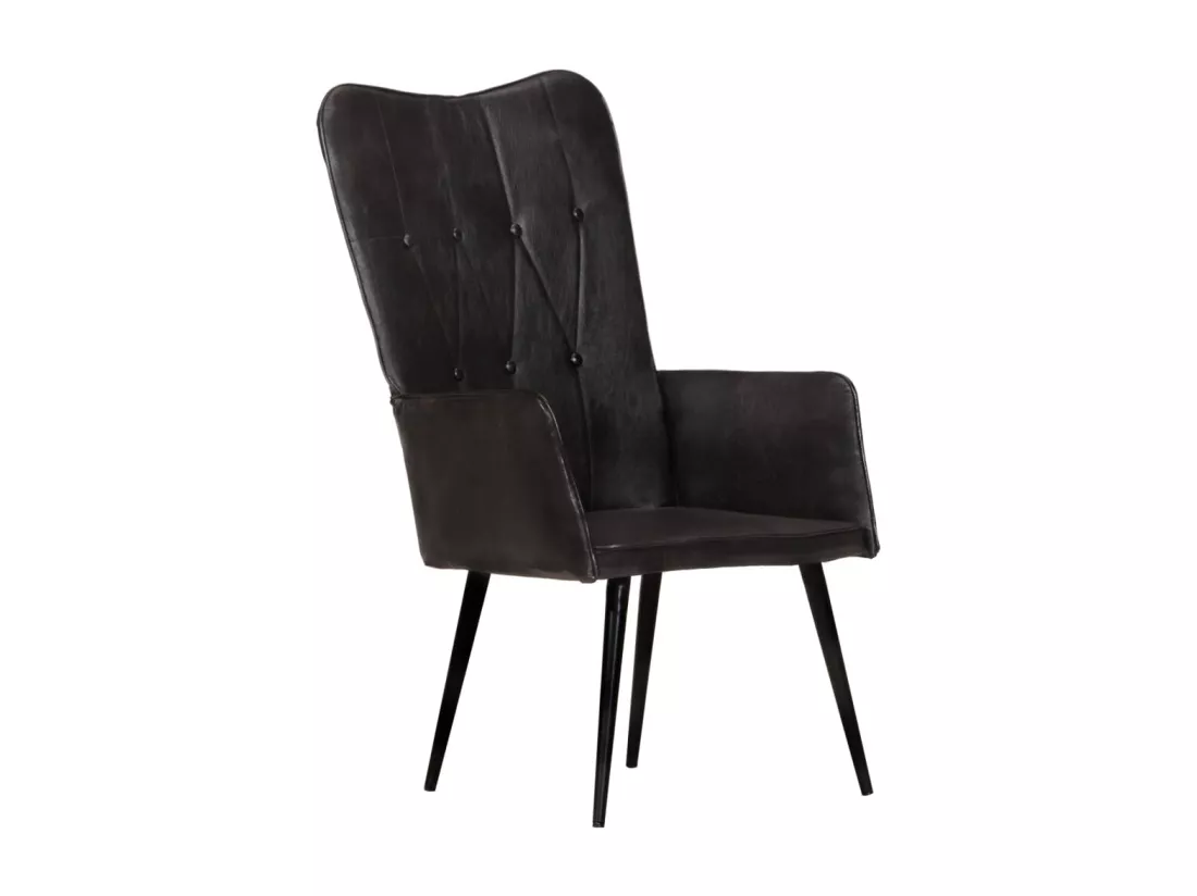 Fauteuil à oreilles Noir Cuir véritable