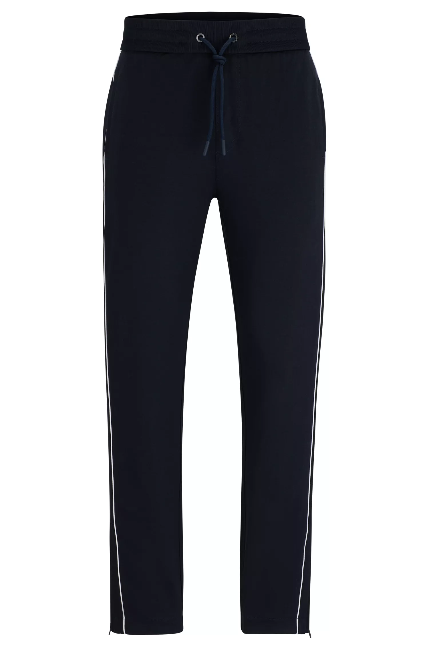 Calça de fato de treino BOSS preta, corte regular, com detalhes contrastantes.