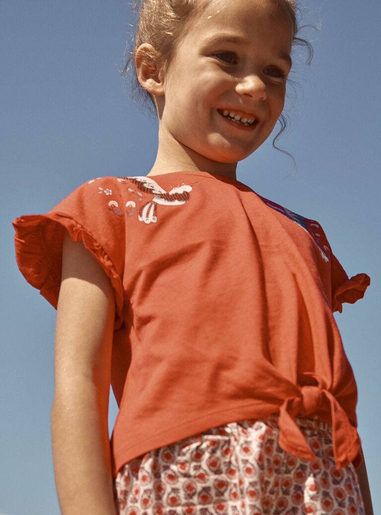 T-shirt coquelicot à manches courtes