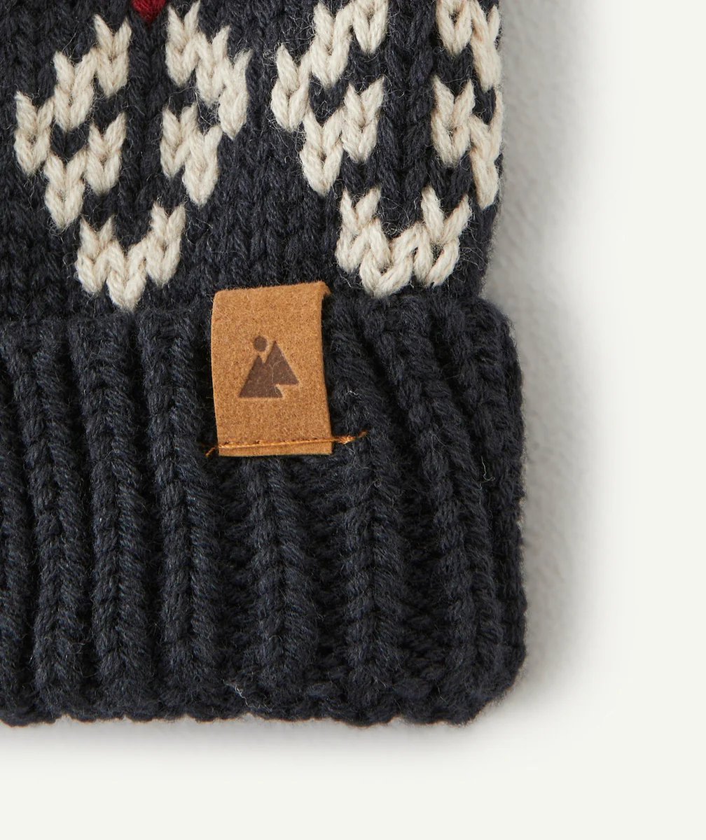 BONNET GARÇON EN FIBRES RECYCLÉES MARINE BORDEAUX ET BLANC