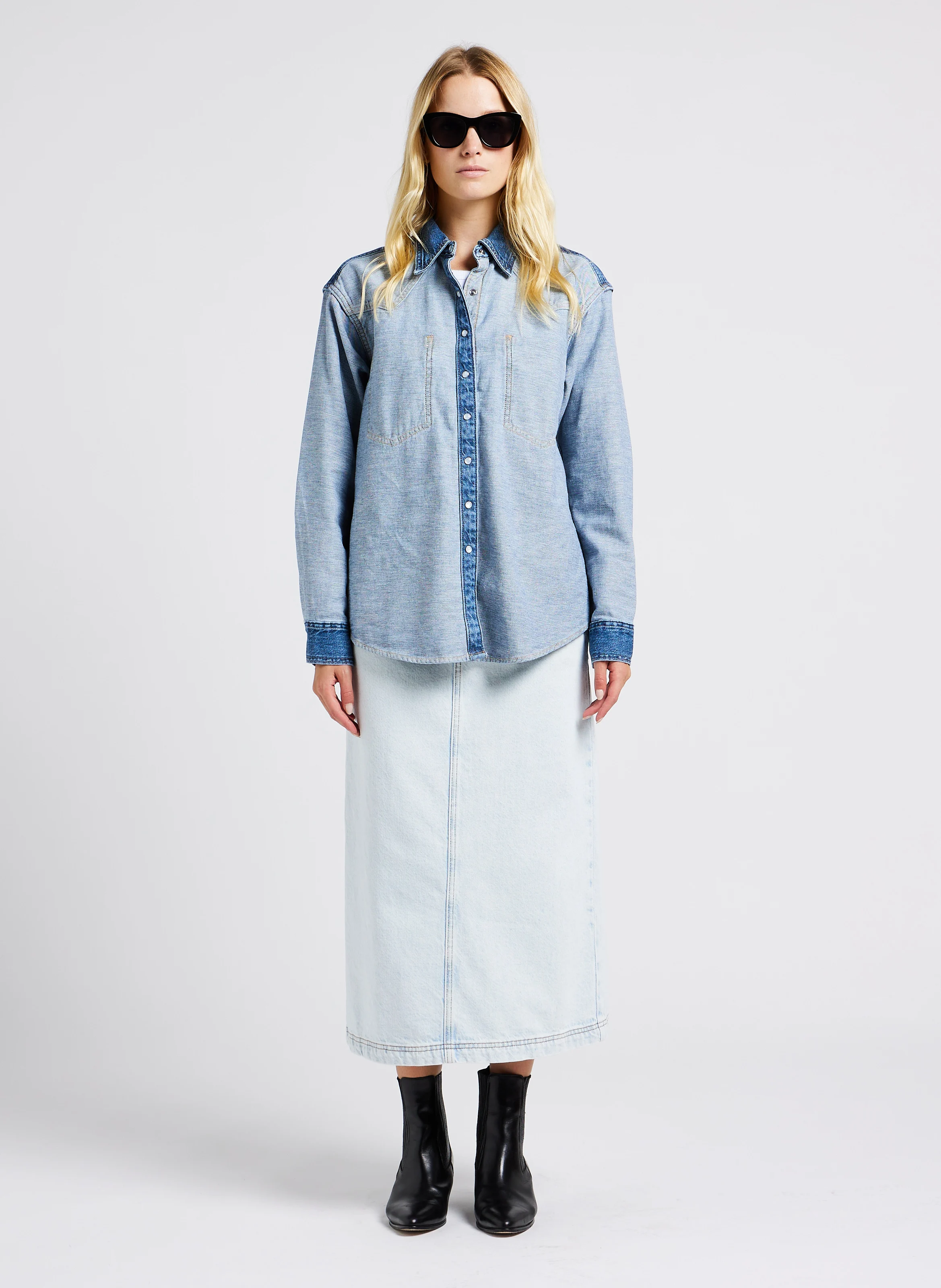 JOYBIRD - Jupe midi denim en coton | Blanc