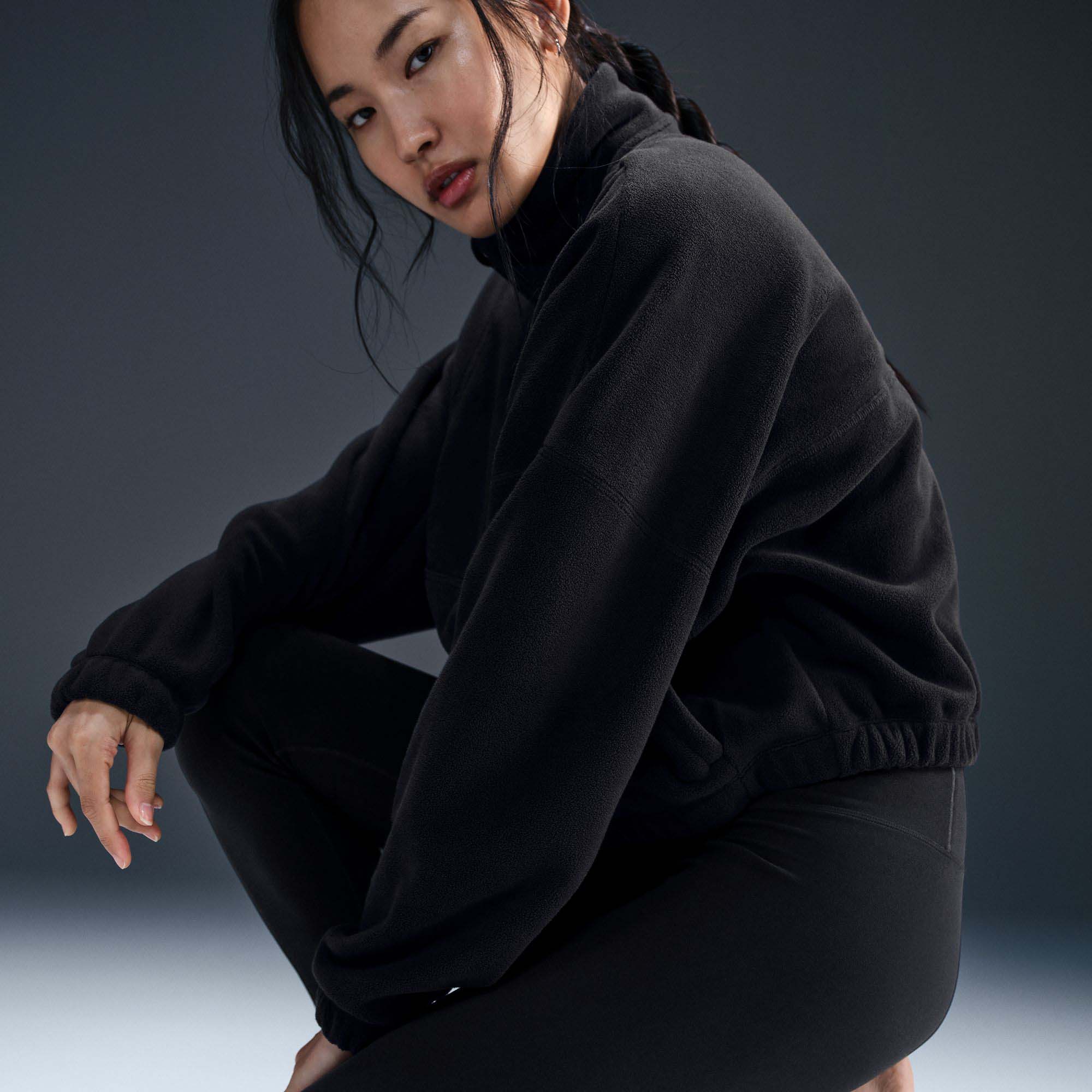 One Oversized 1/2-Zip Fleece Top Dame 010/Black/White