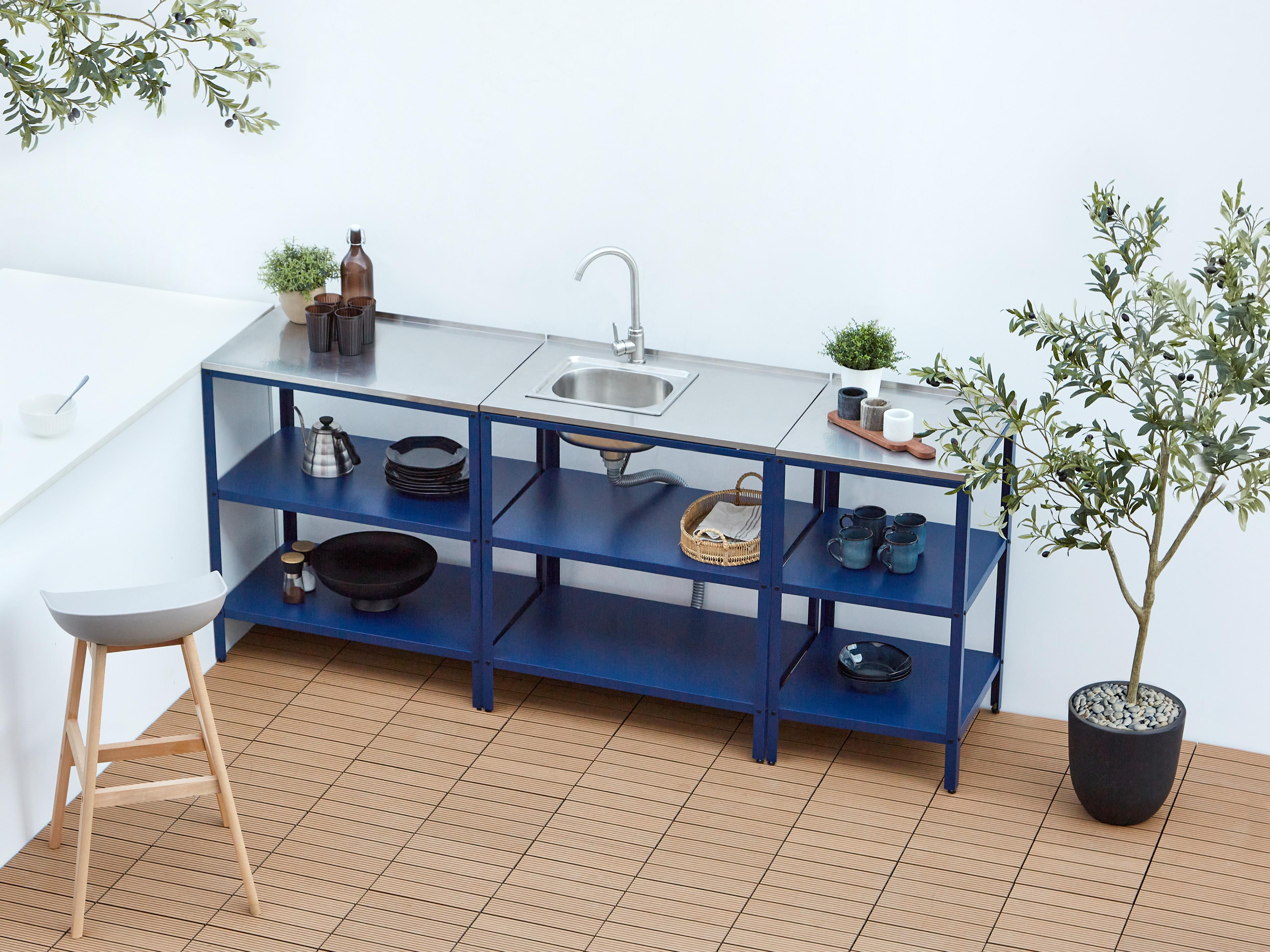 Tuin keukenset 3-delig met spoelbak VILAMA Metaal Blauw