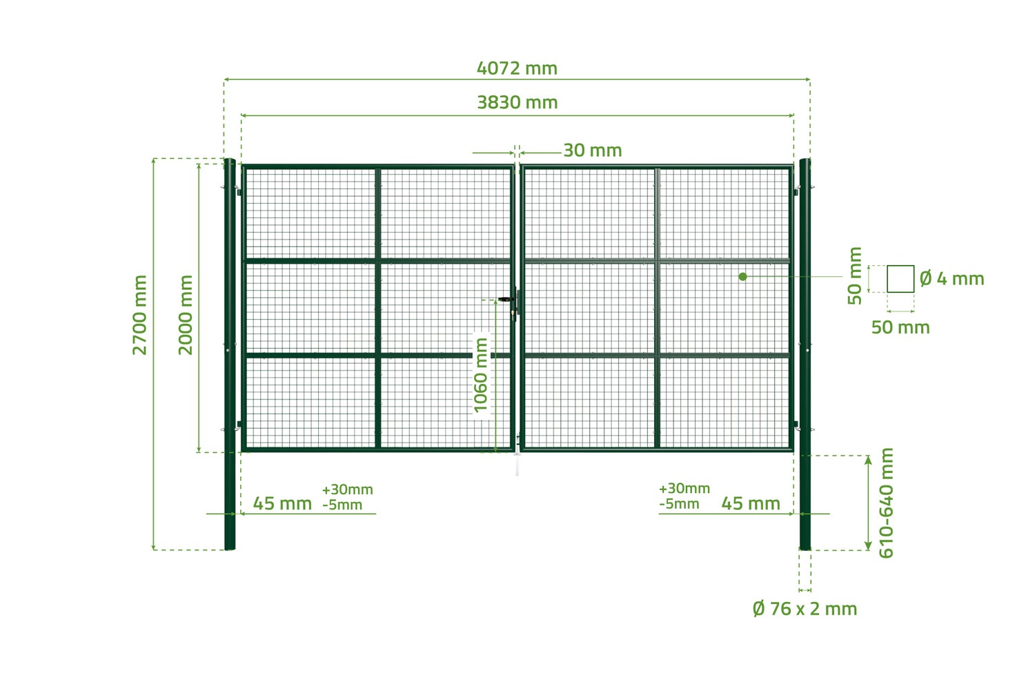 Dubbele poort voor gelast draadhek 4m OLGA 400B200 mosgroen