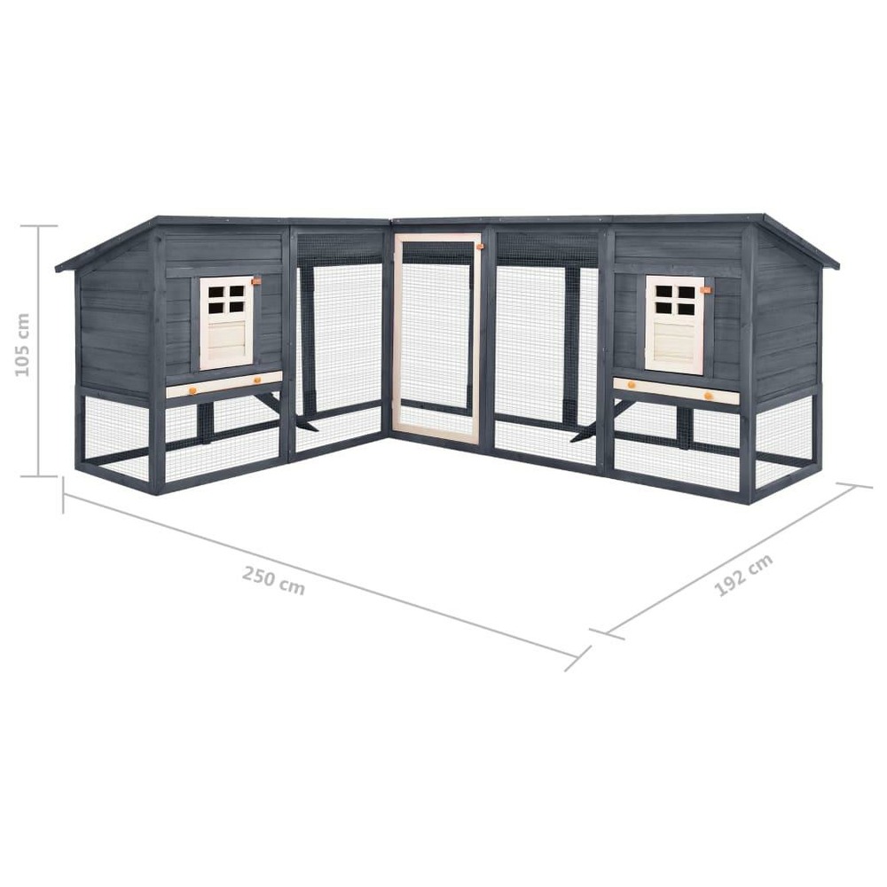 Clapier cage d'extérieur 250 x 192 x 105 cm avec piste gris et blanc bois de sapin