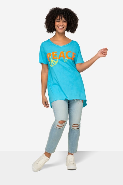 T-Shirt, PEACE Druck, Rundhals, Halbarm