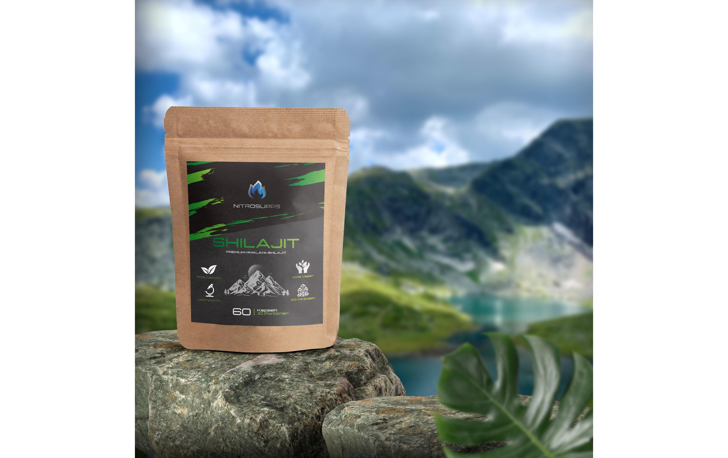 Reines Shilajit Extrakt 60 KapselnShilajit (Mumijo) als natürliches, hochreines Extrakt – 100 % vegan und laborgeprüft