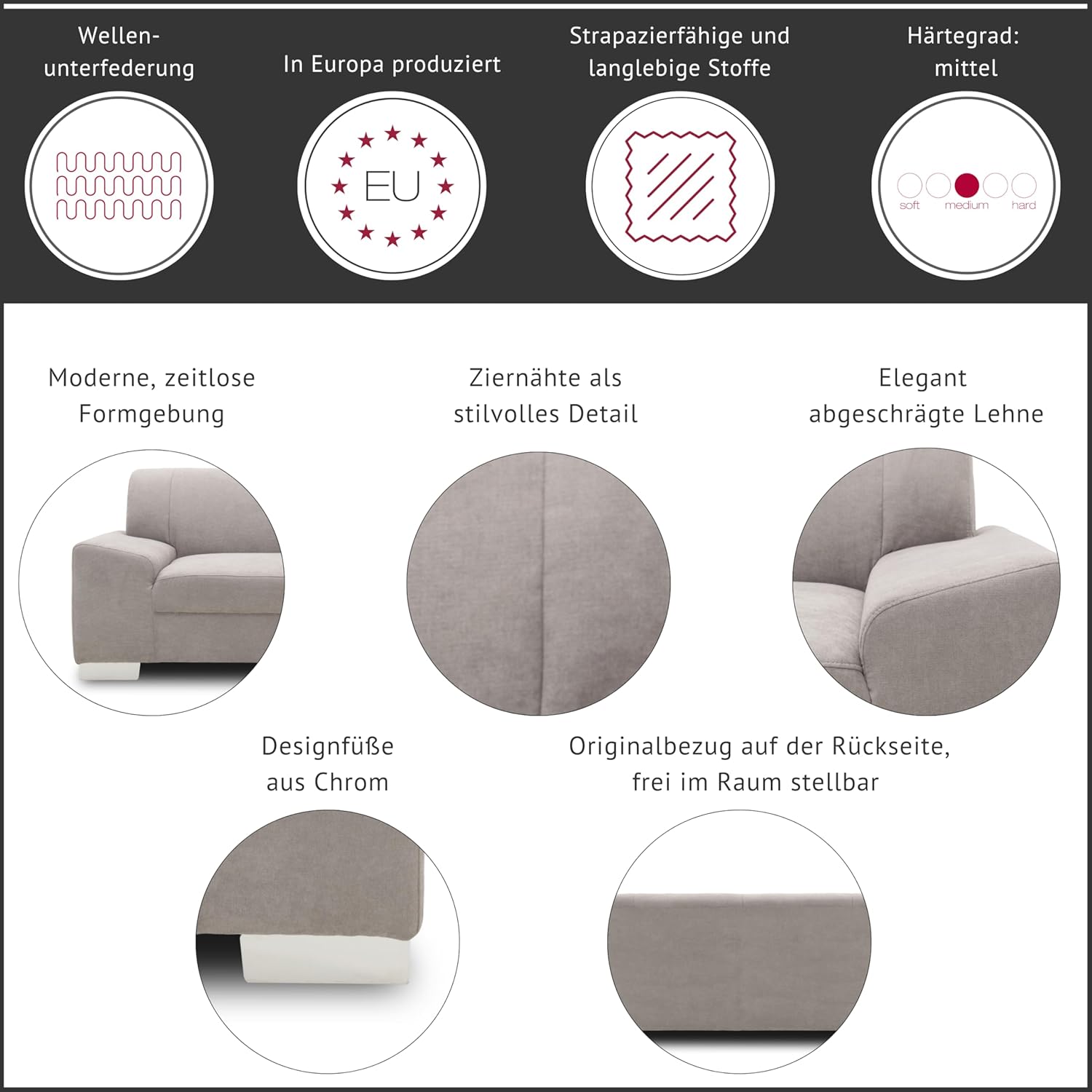 DOMO. collection Sofa Alisson, 3er Couch, 3-Sitzer, 3er Garnitur, Polstergarnitur 199 x 83 x 75 cm (BxTxH), in schwarz