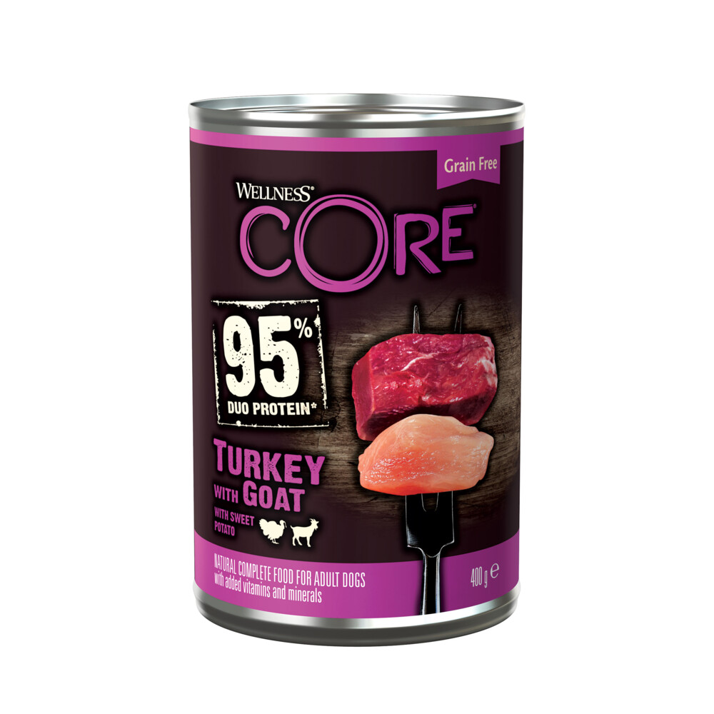 6x Wellness Core Hondenvoer Blik Kalkoen - Geit - Zoete Aardappel400 gr