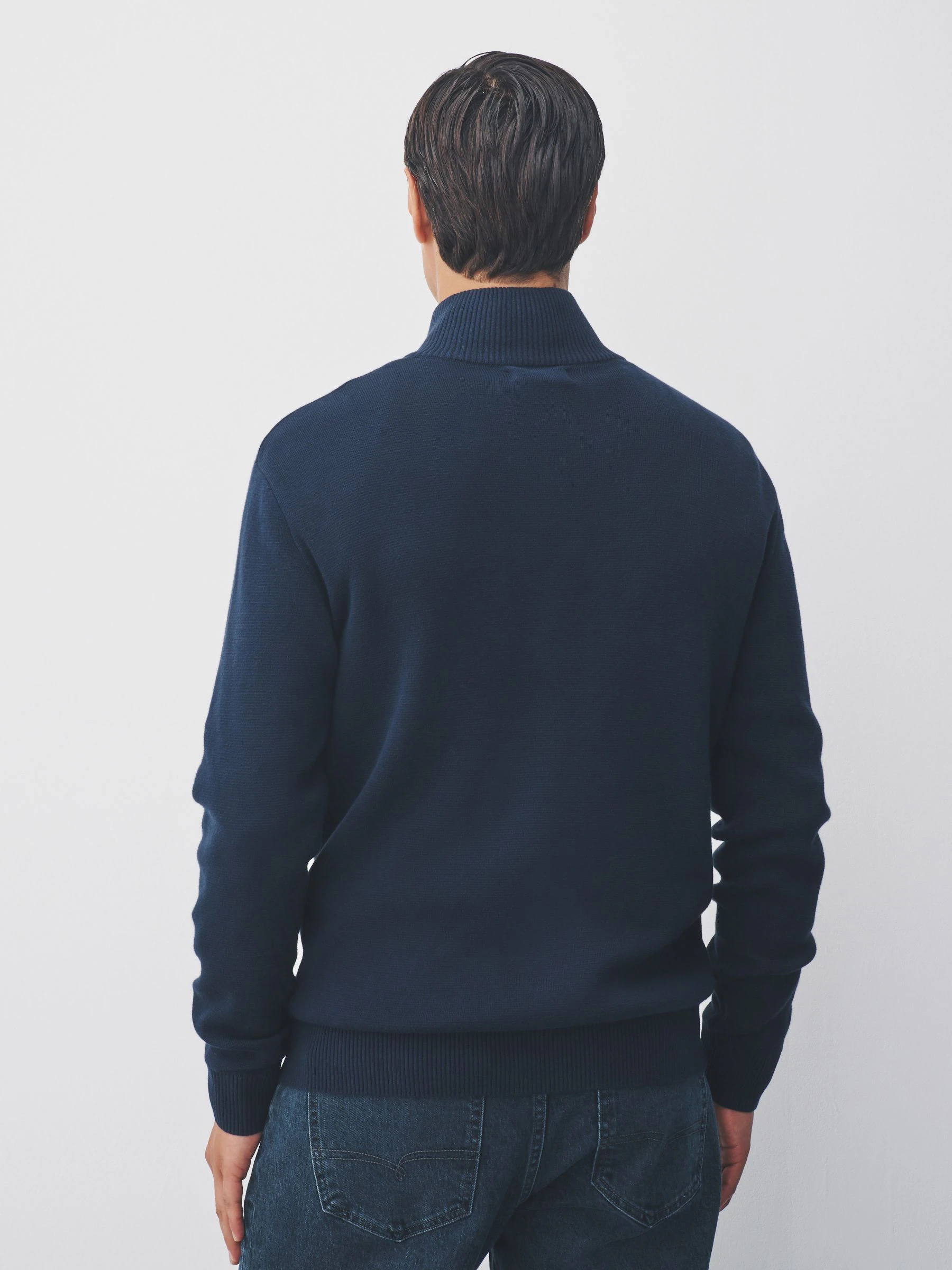 Marineblauw met hert - Hertlogo - Regular fit 100% katoenen premium trui met korte rits