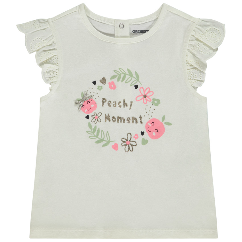 T-shirt manches courtes volantées avec print fantaisie pour bébé fille