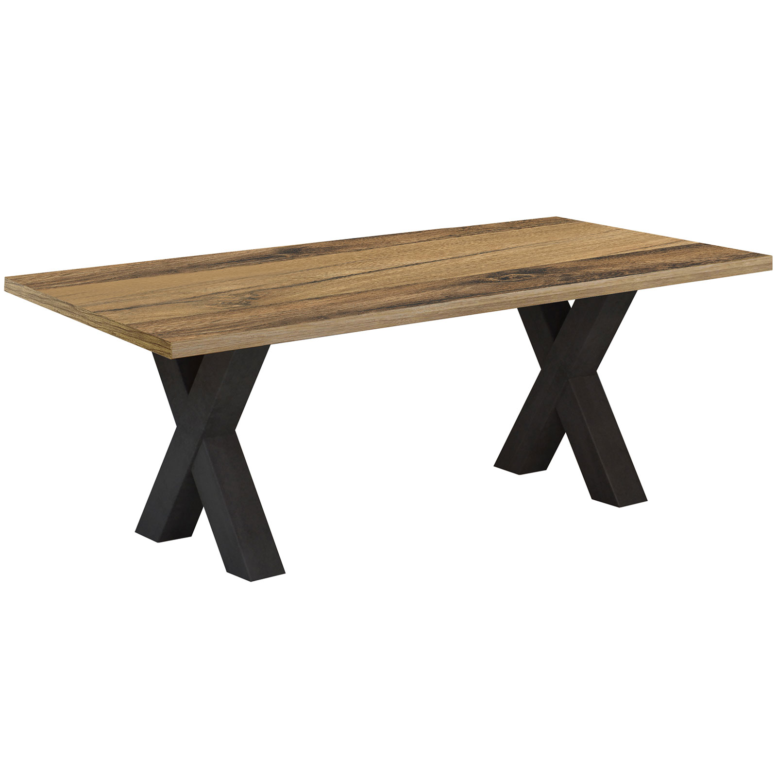 Couchtisch - Schwarzstahl-Plankeneiche - X-Gestell - 120x70 cm
