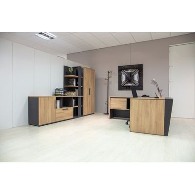 Retour pour bureau ARCADE avec rangement - L114 x H75 x P45 - chêne/anthracite