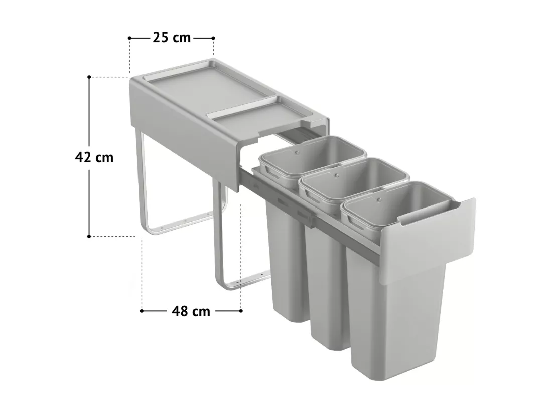 SVITA EM3x10 Poubelle encastrable 30L (3x10L) 3 compartiments avec couvercle