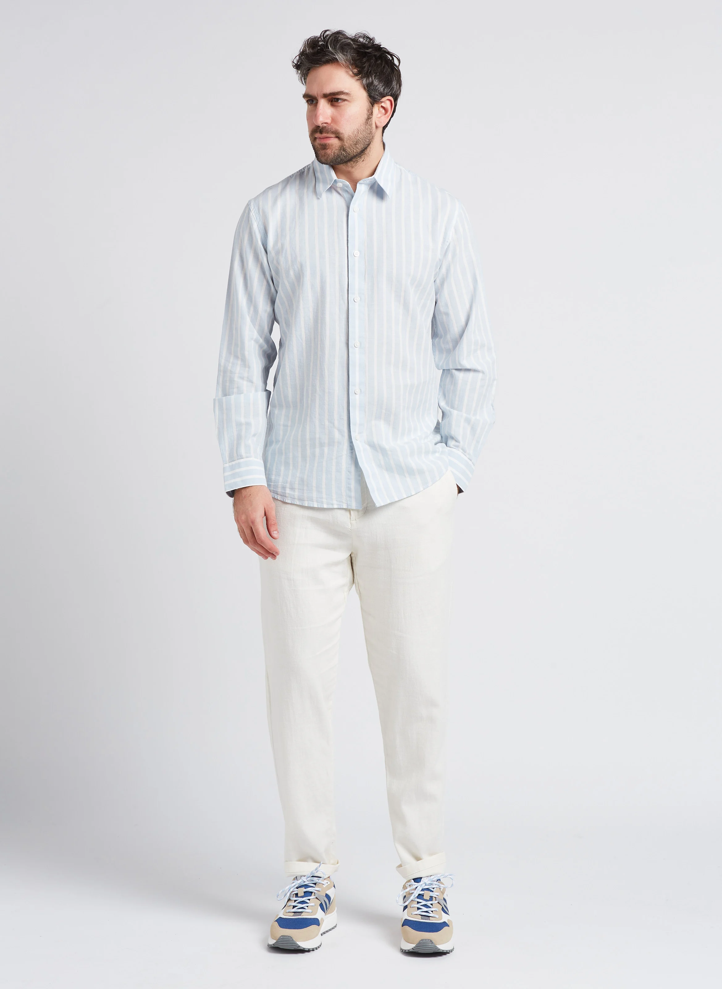 Pantalon droit en coton bio mélangé| Blanc