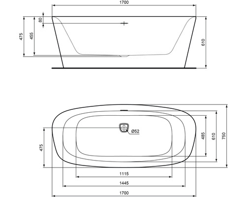 Ideal Standard Dea badkuip 75 x 170 cm zwart wit mat K8720V3
