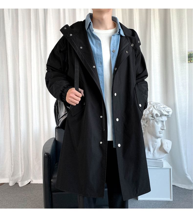 YIKES - Lange trenchcoat met capuchon en knoopsluiting
