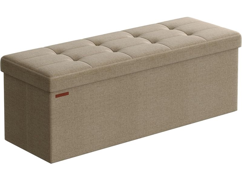 Songmics Sitztruhe Ottomane 110 x 38 cm, Beige Sitzbank mit Stauraum