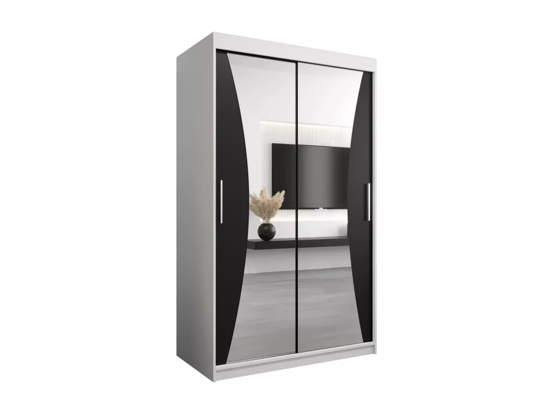 ARMOIRE MONACO À PORTES COULISSANTES 200/120/62 2 Portes (Blanc/Noir)
