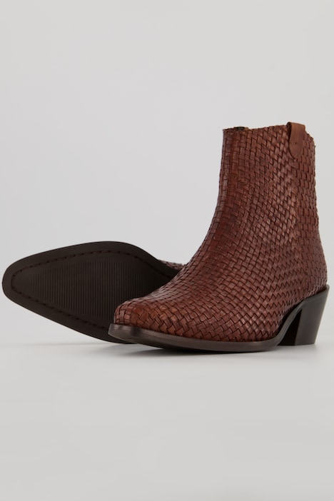 Leder-Cowboystiefeletten, Flechtoptik, Weite H