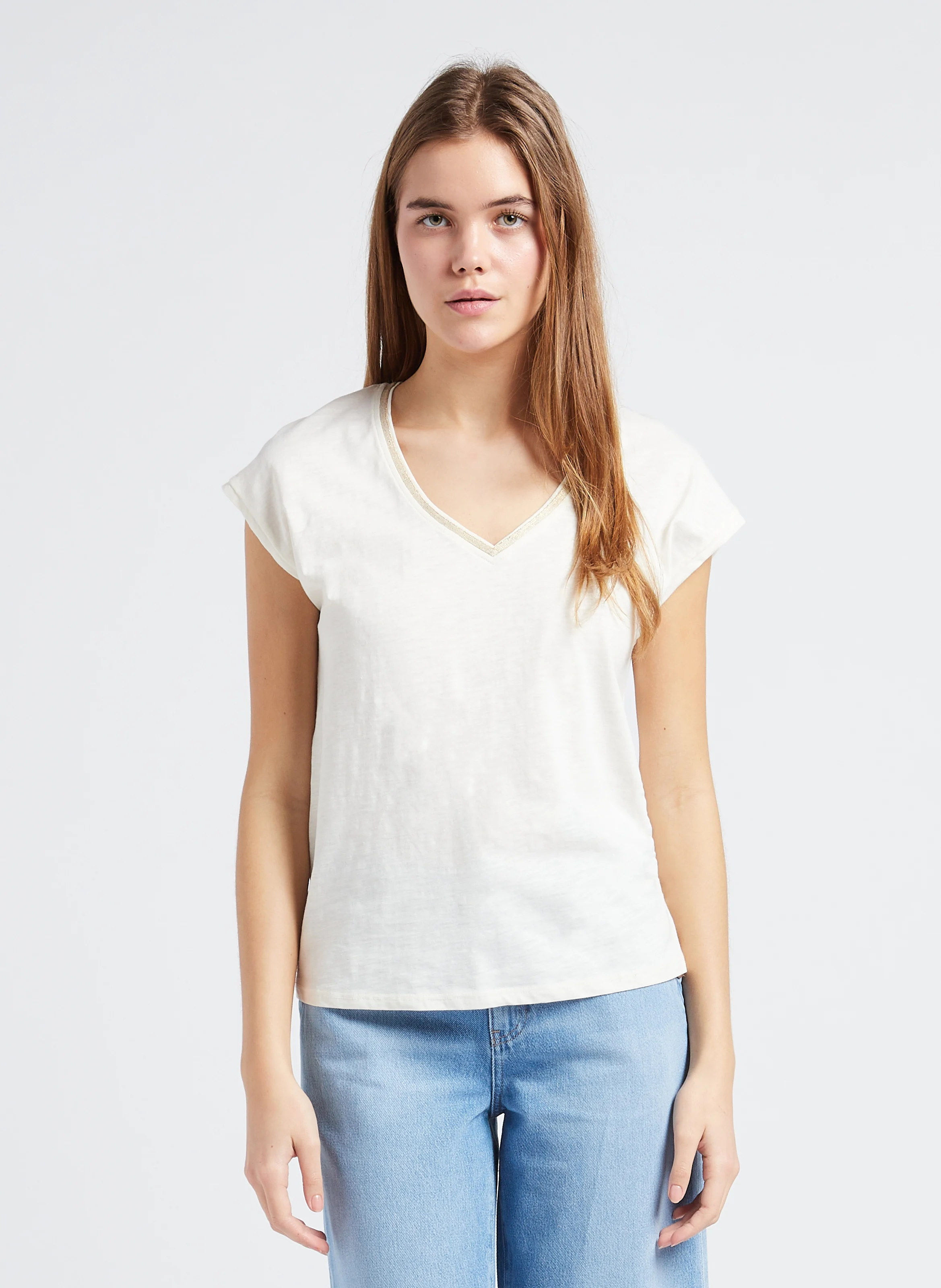 DOLCE - Tee-shirt col V en coton | Beige