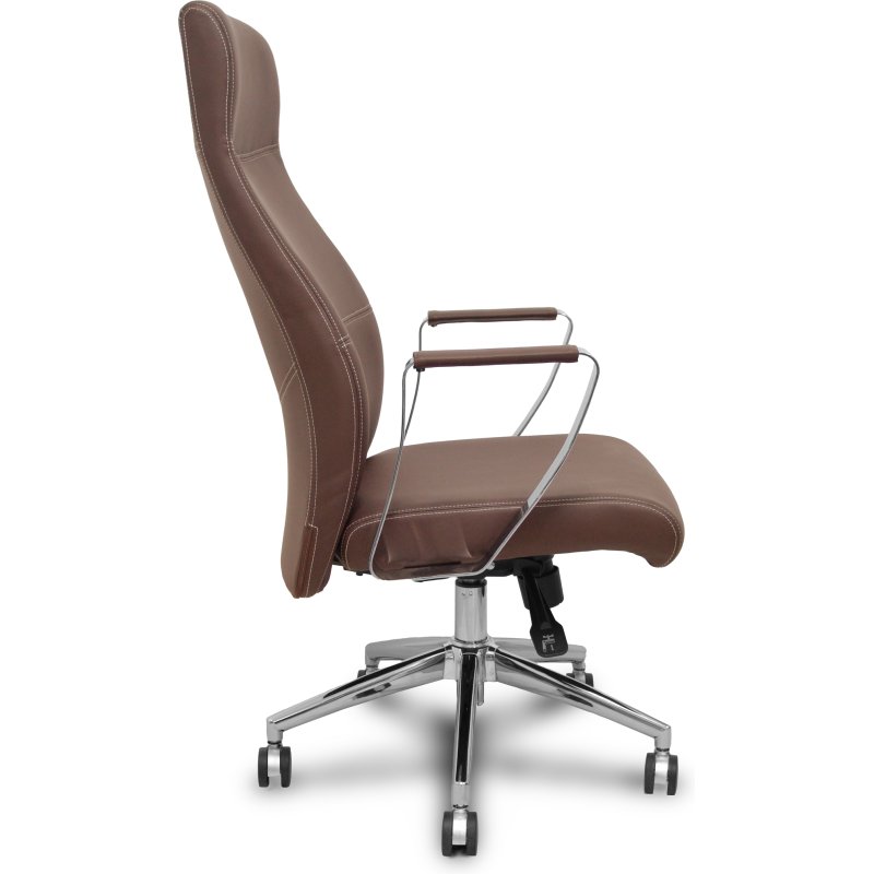 Fauteuil de direction Ergo540 Synchrone, similicuir marron, piètement chromé, roulettes chromées