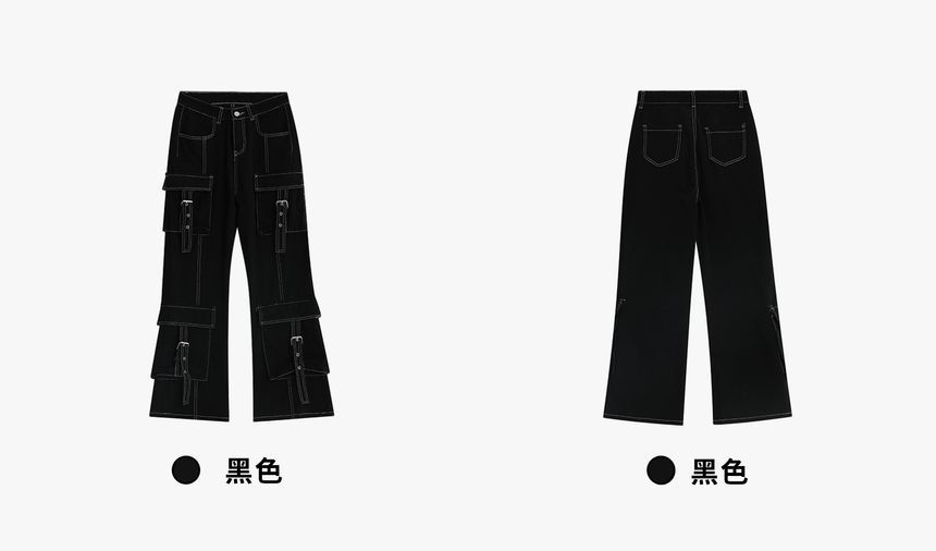 INStudio - Cargojeans met hoge taille en contrasterende bies, losse pasvorm en rechte pijpen