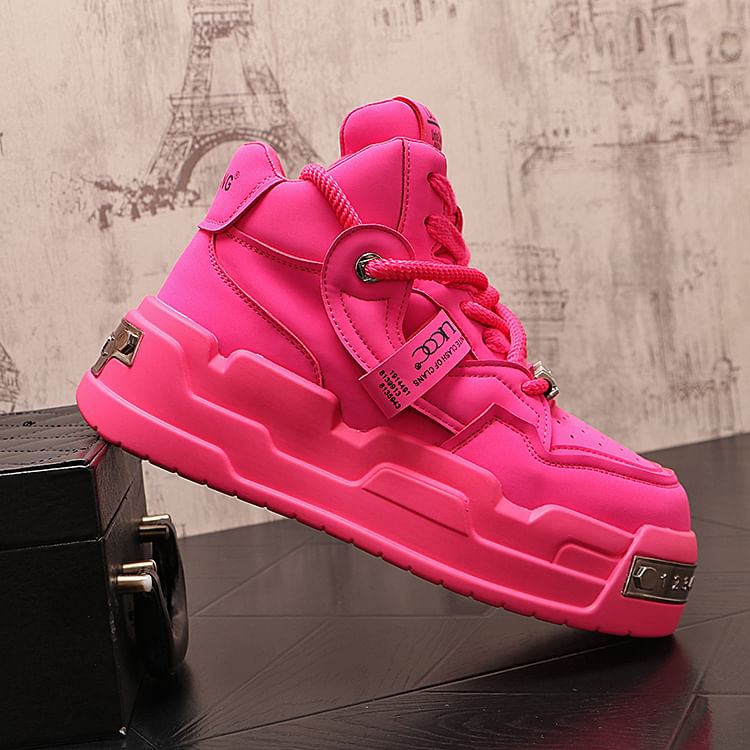 Mr Ozera - Platform Lettering Lace-Up High Top Sneakers