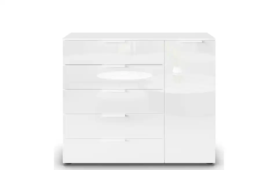 Sideboard Weiß Weiß Front: Glas, Oberboden: Dekor Weiß