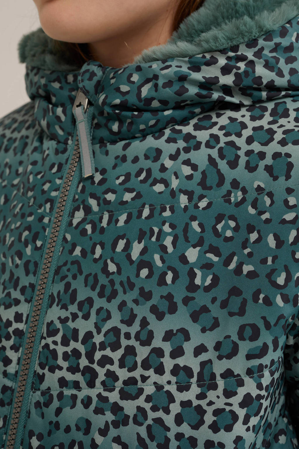 WE Fashion imitatiebont jas met panterprint blauwgroen