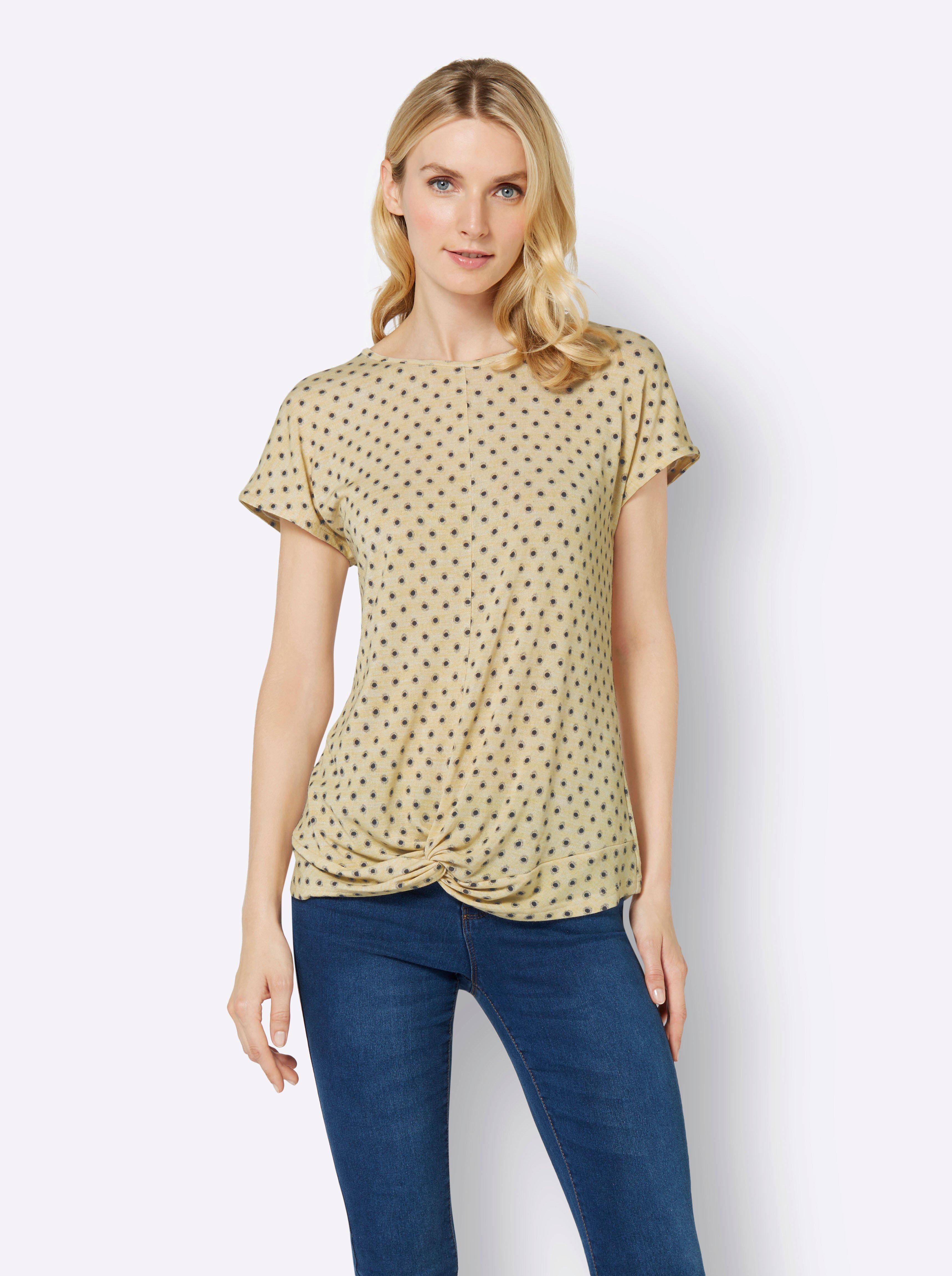 Shirt mit Pünktchendruck und Knoten am Saum