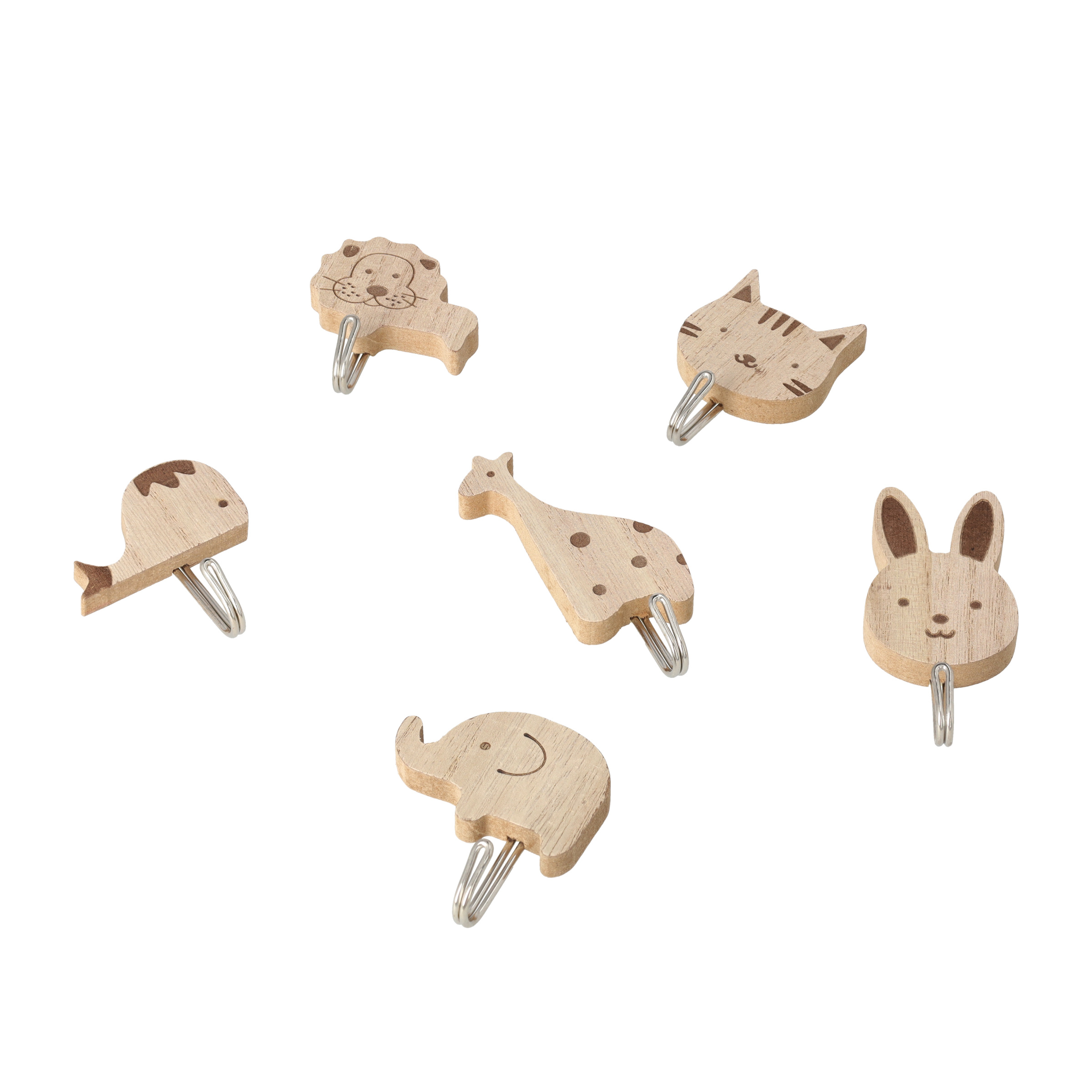 (6er Set) Holz Garderobe Wandhaken Selbstklebende Kinder Kleiderhaken - Tiere