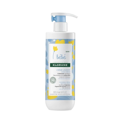 Klorane Calêndula BIO Creme Limpeza com Cold Cream bebé para corpo e cabelo pele seca e muito seca 500ml
