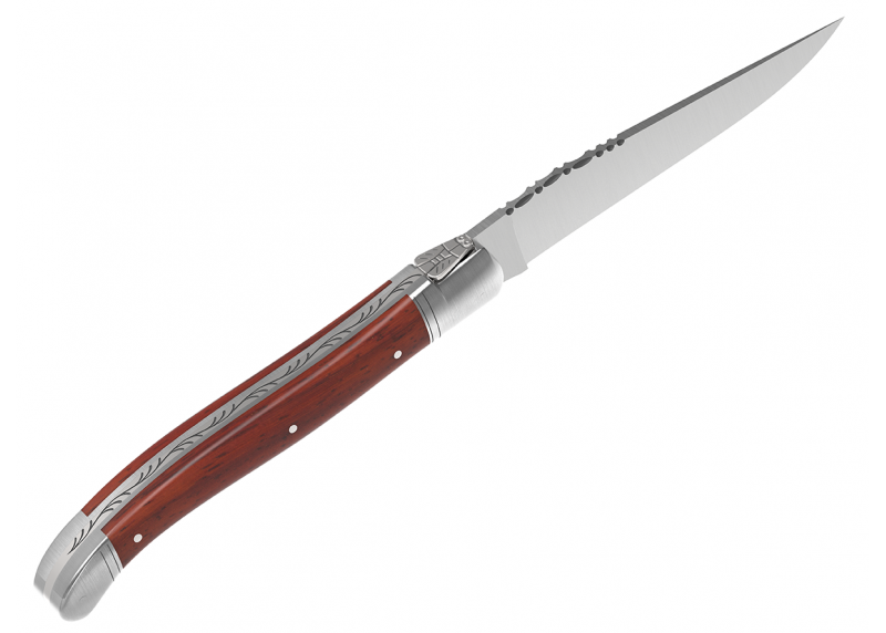 Couteau Laguiole avec un manche en bois de corail et 2 mitres en acier inoxydable