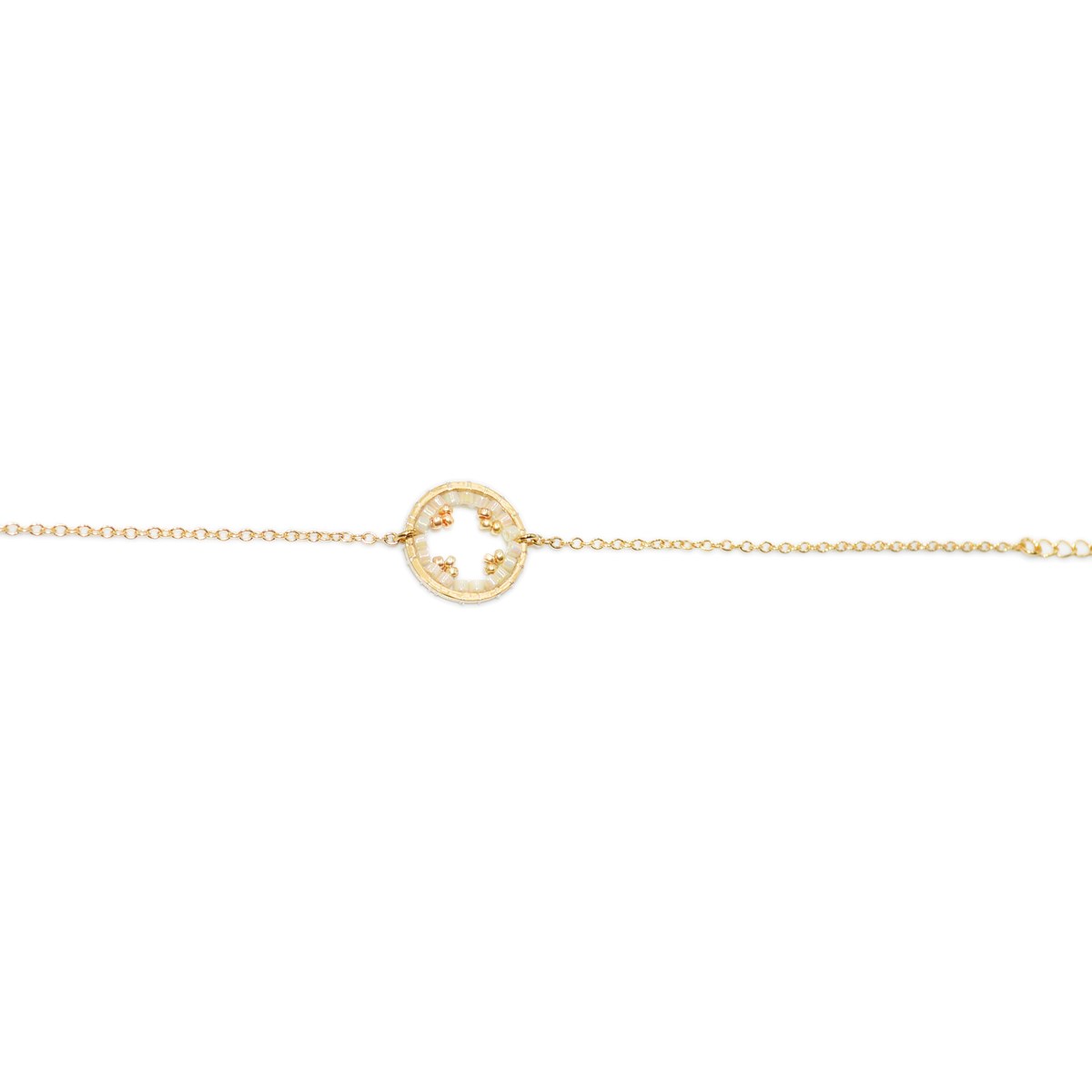 Bracelet  avec anneau tissé de perles miyuki blanc -Doré à l'or fin