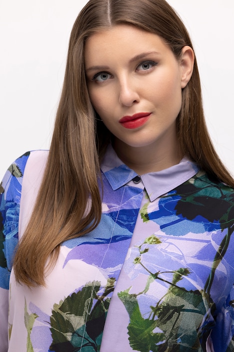 Bluse, Seidenmix, florales Design, Hemdkragen, Langarm