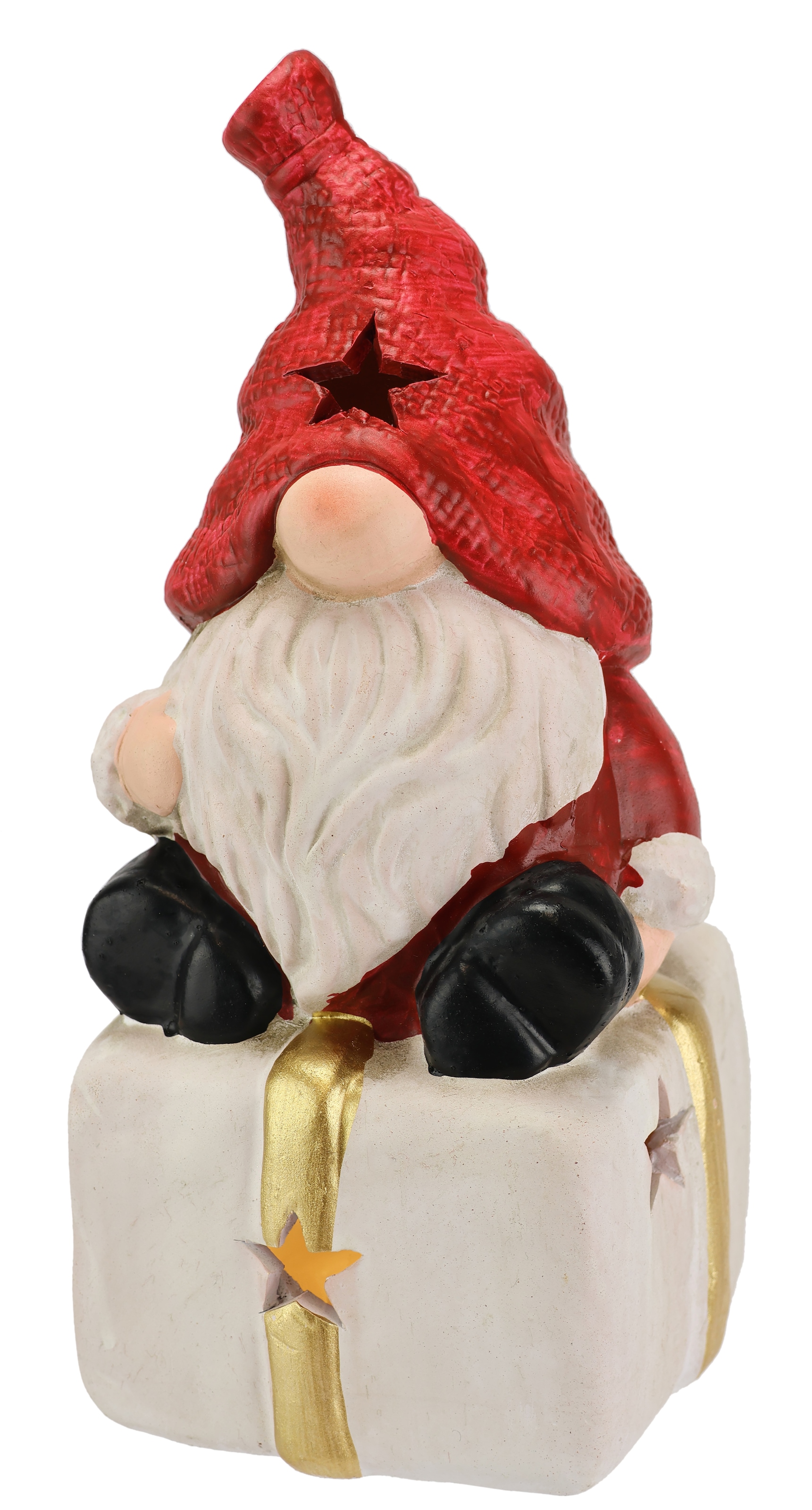 I.GE.A. Dekofigur »Wichtel auf Geschenk« Mit LED-Licht Deko Weihnachtsdeko Leuchtfigur Statue Skulptur