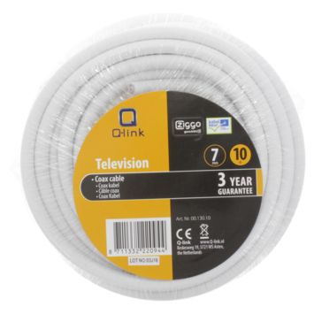 Q-Link coax kabel 10 meter wit kabelkeur