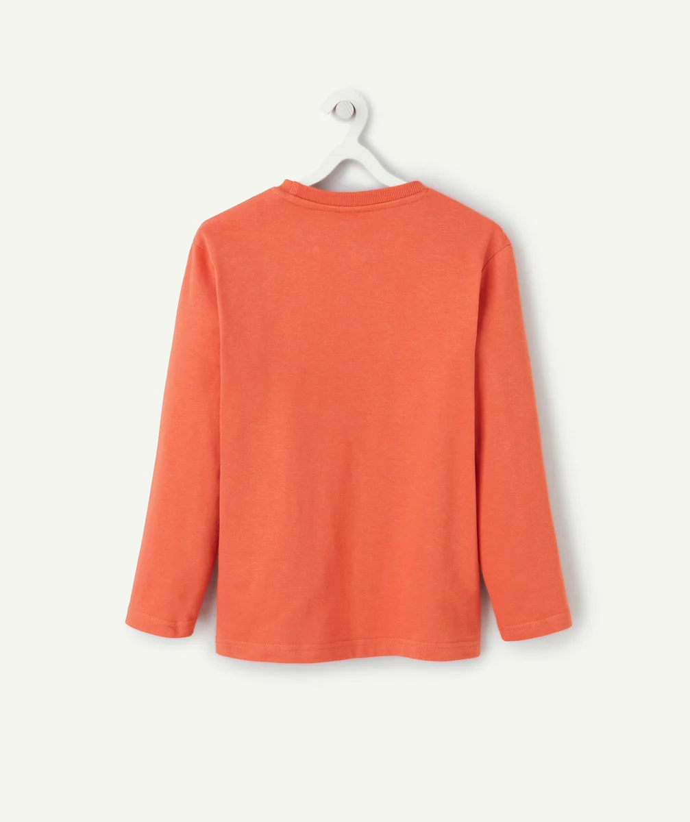 T-SHIRT GARÇON EN COTON BIO ORANGE AVEC BRODERIES THÈME SURF