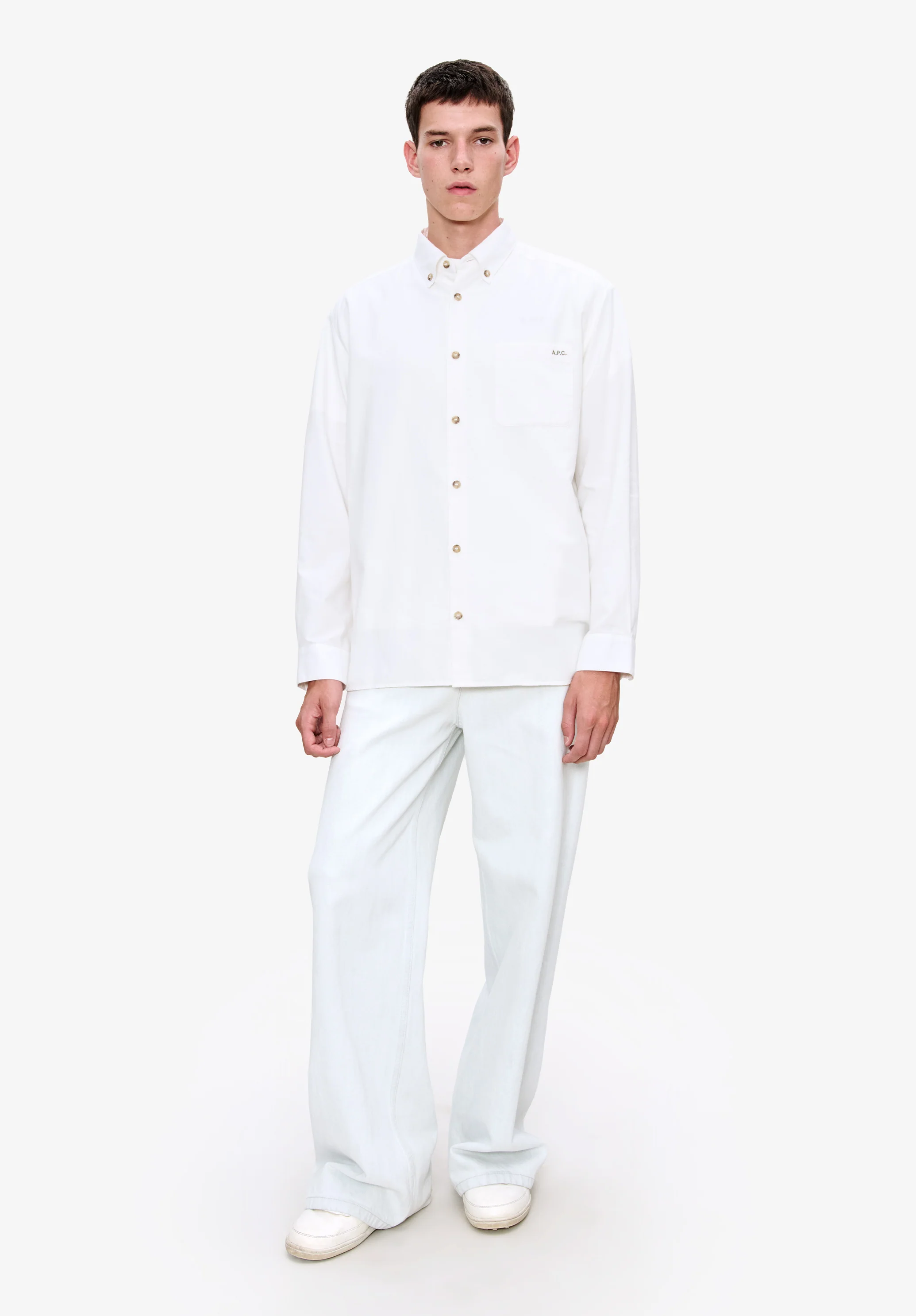 Chemise blanche à petit logo en coton bio - Blanc casse