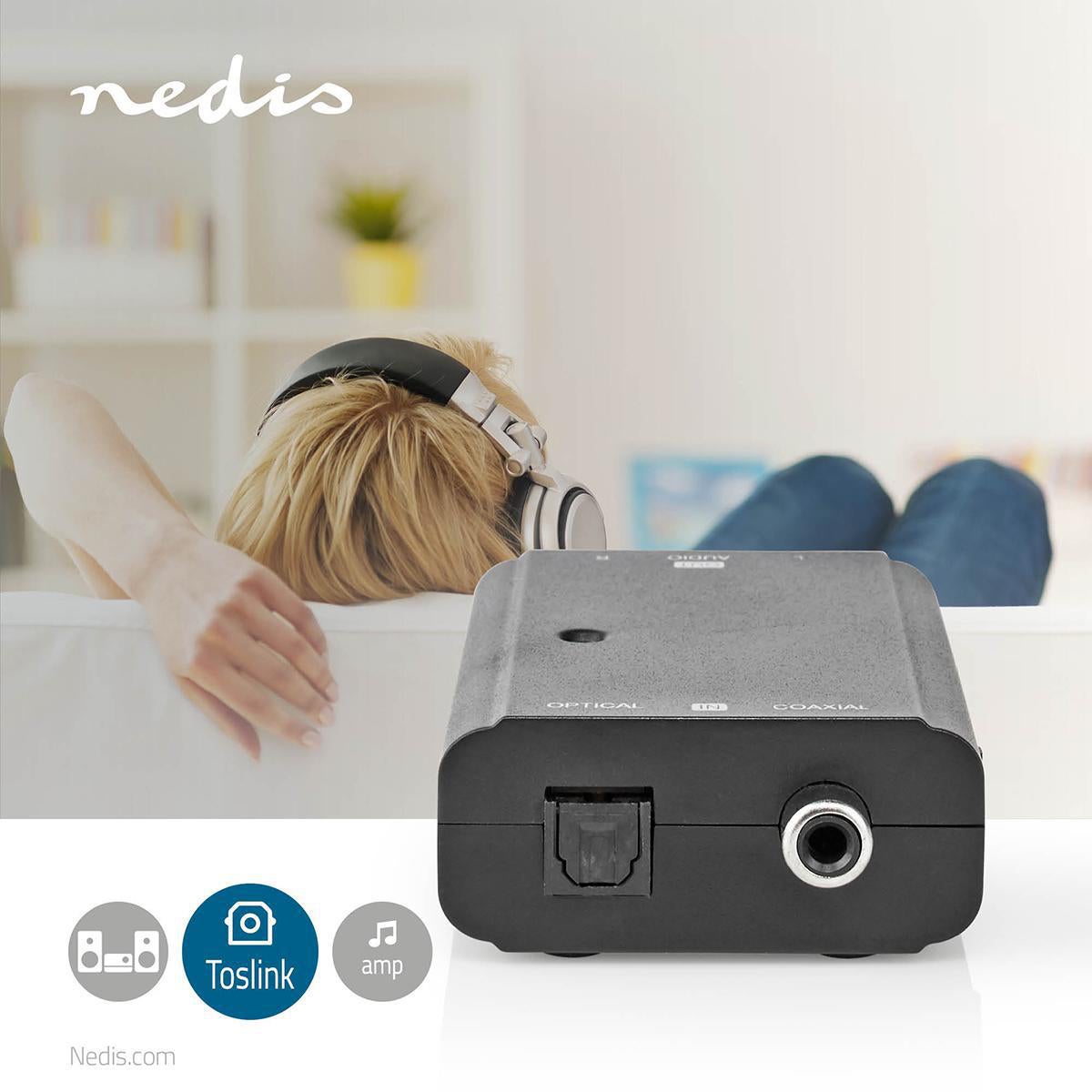 Nedis ACON2509BK audio converter Toslink + Coax naar RCA