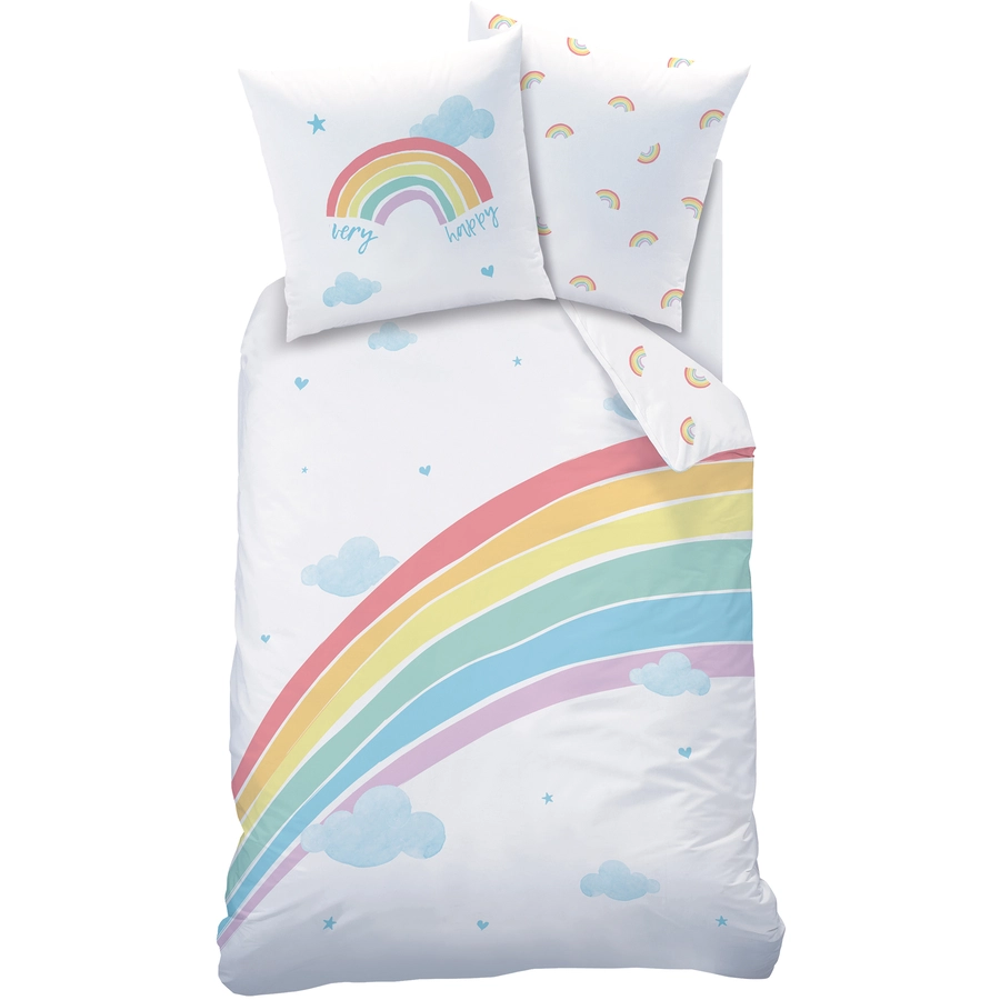 MTOnlinehandel Bettwäsche Kinder-Bettwäsche für Mädchen, Renforce, 80x80 + 135x200 Regenbogen