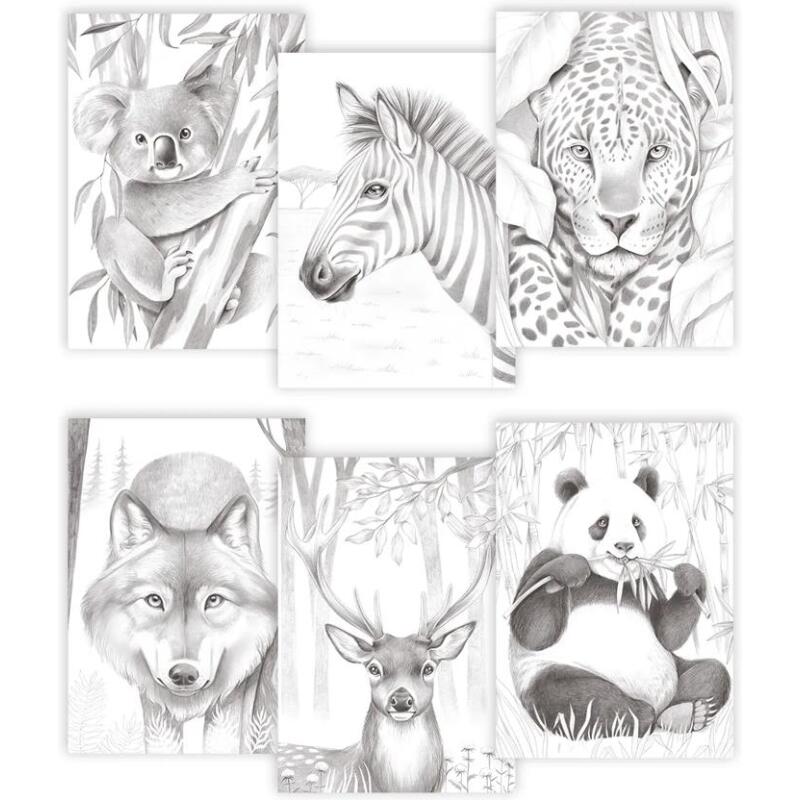 ODELIA, Bloc de coloriage multi-techniques de 20 feuilles A4 250g, Les animaux