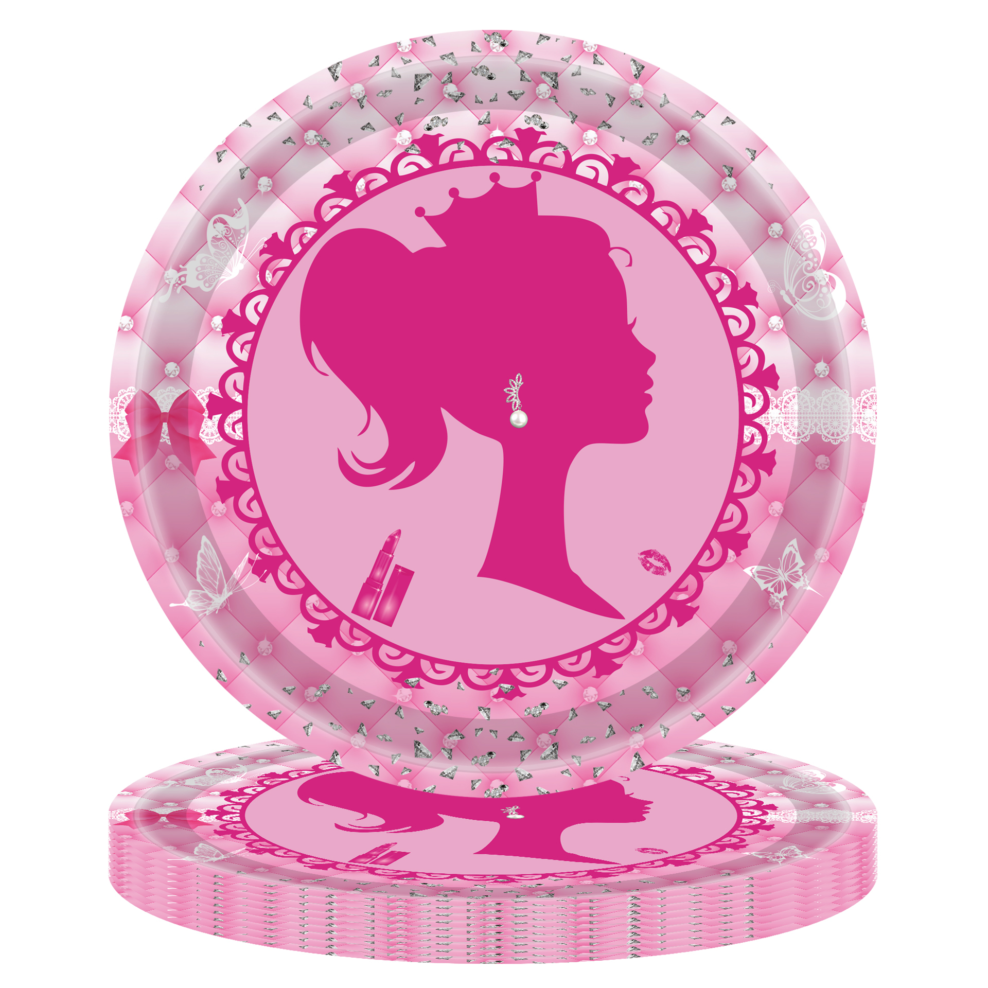 (117-tlg. Set) Happy Birthday Einweg Geschirr Kinder Party Tisch Deko inkl. Teller / Servietten / Papp Becher / Tischdecke / Besteck - Prinzessin