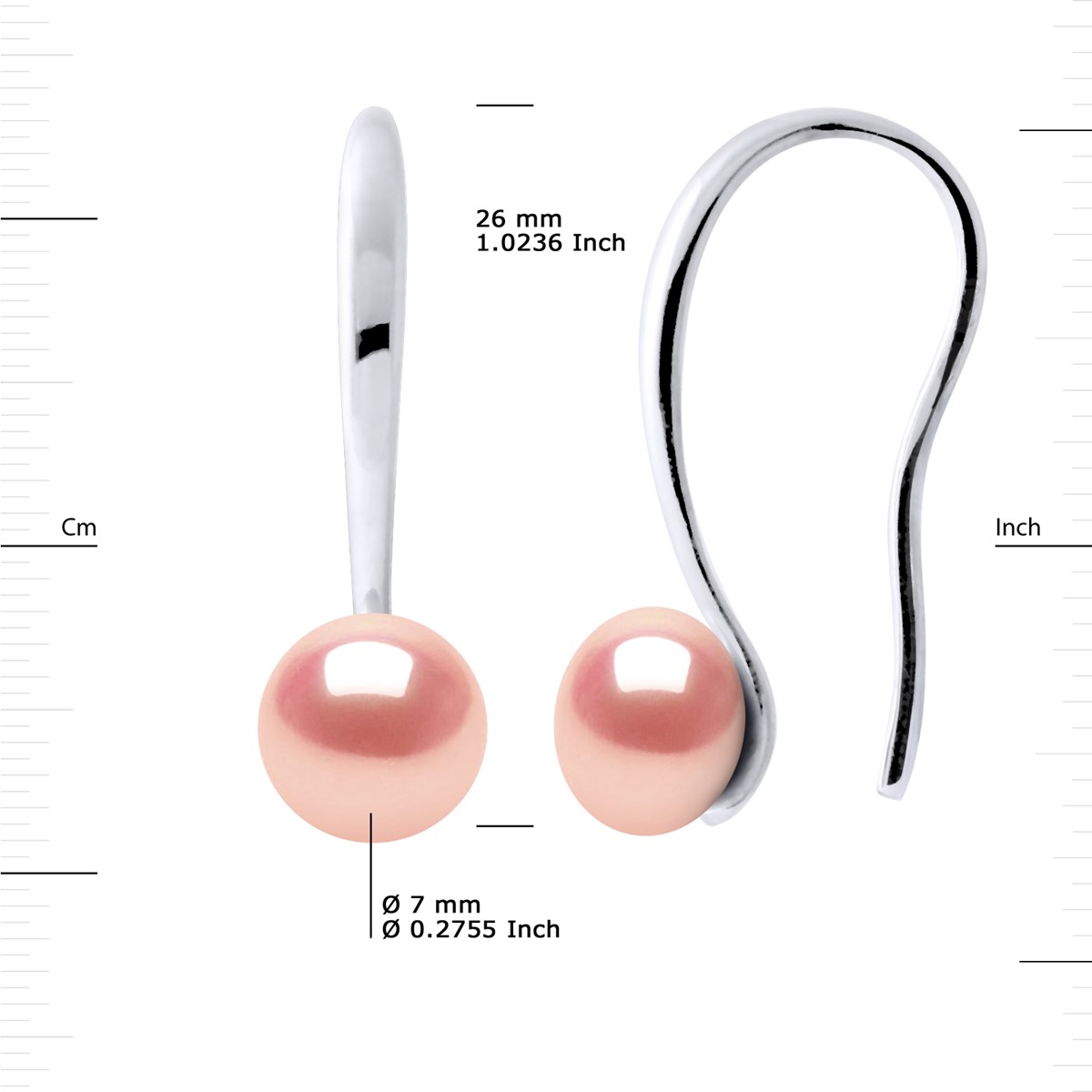 Crochets d'Oreilles Perles d'Eau Douce Roses Boutons 7-8 mm Argent 925