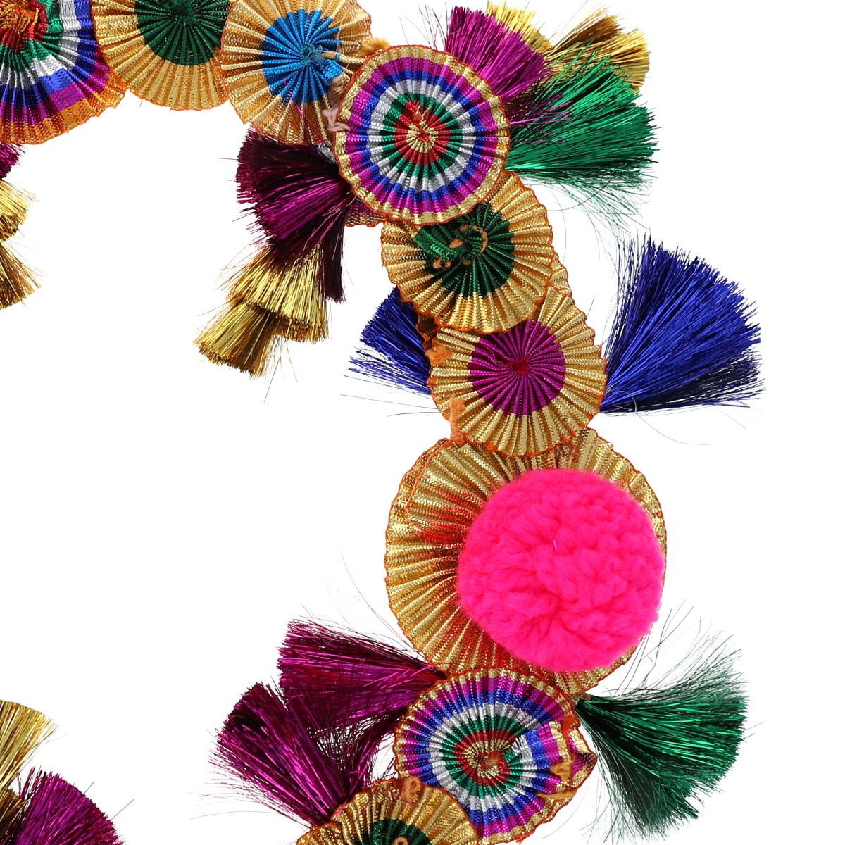 Couronne de Noël or et pompons multicolores Pondie Chérie