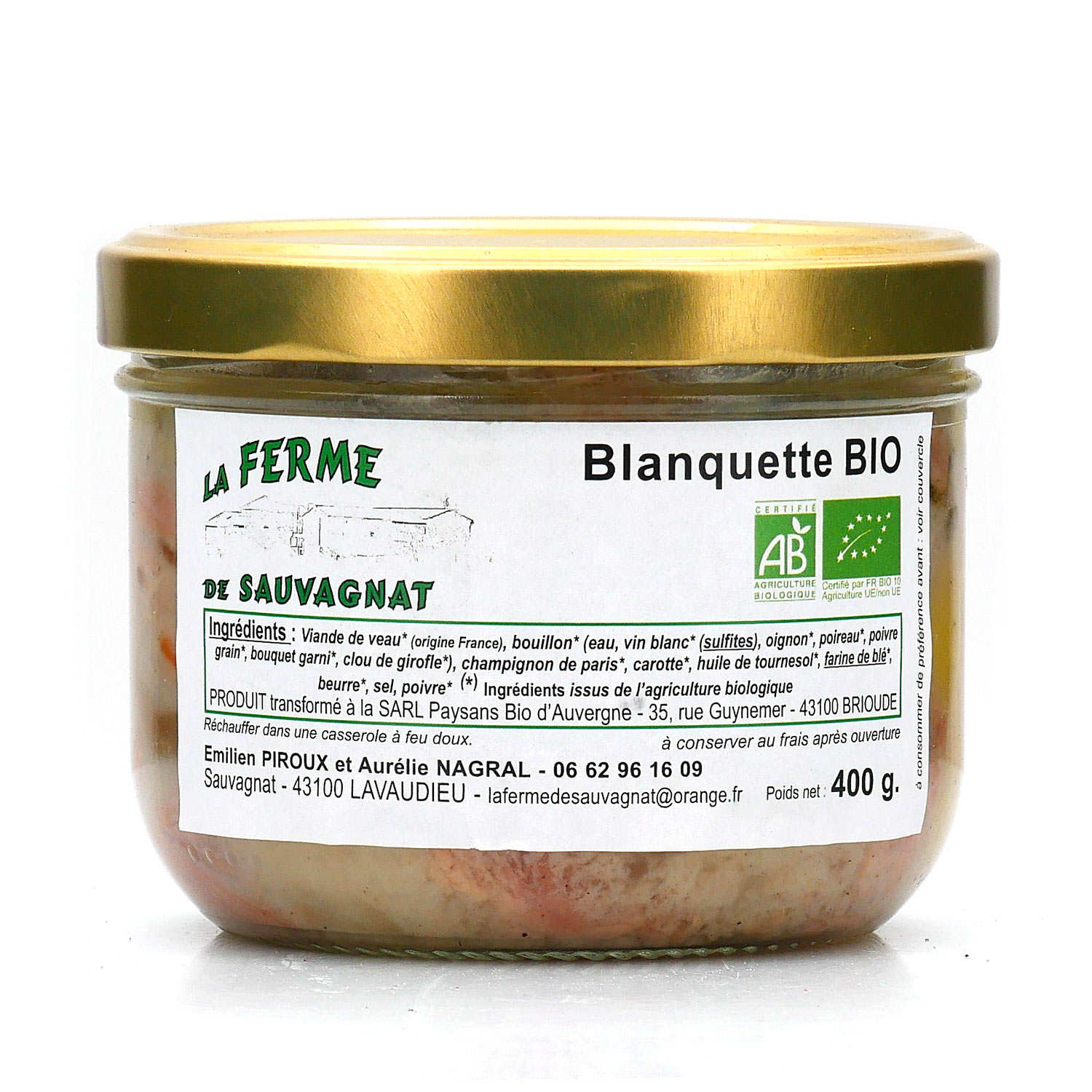 Blanquette de veau bio - La ferme de Sauvagnat